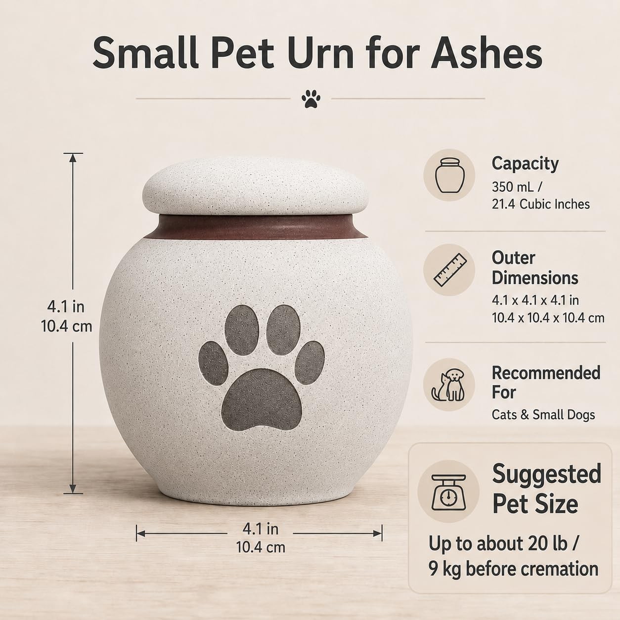 Small Pet Urn for Ashes, Dog and Cat Cremation Urn, White 4.1inch,