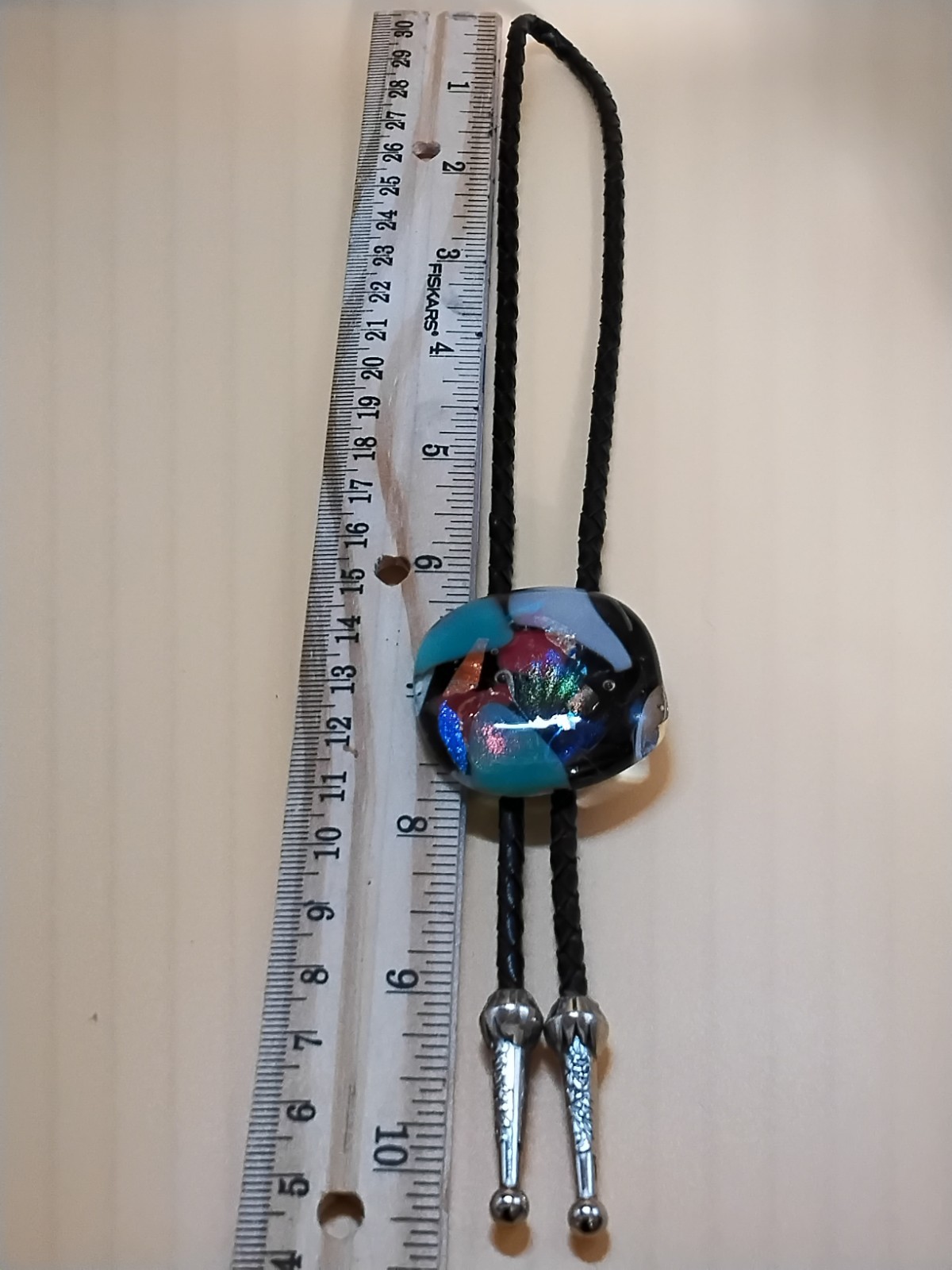 Dichroic Bolo for Pet Cremation Urn | Memorial Bolo | Black Genuine Leather