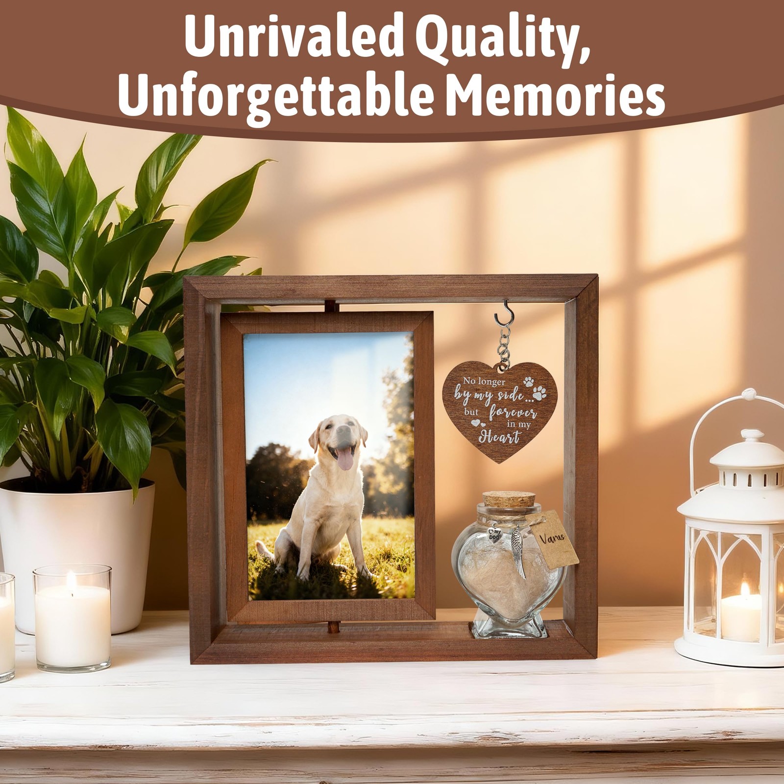 Hamuiers Dog Memorial Gifts For Loss Of Pet – Frame For 4X6 Fur Hair Jar