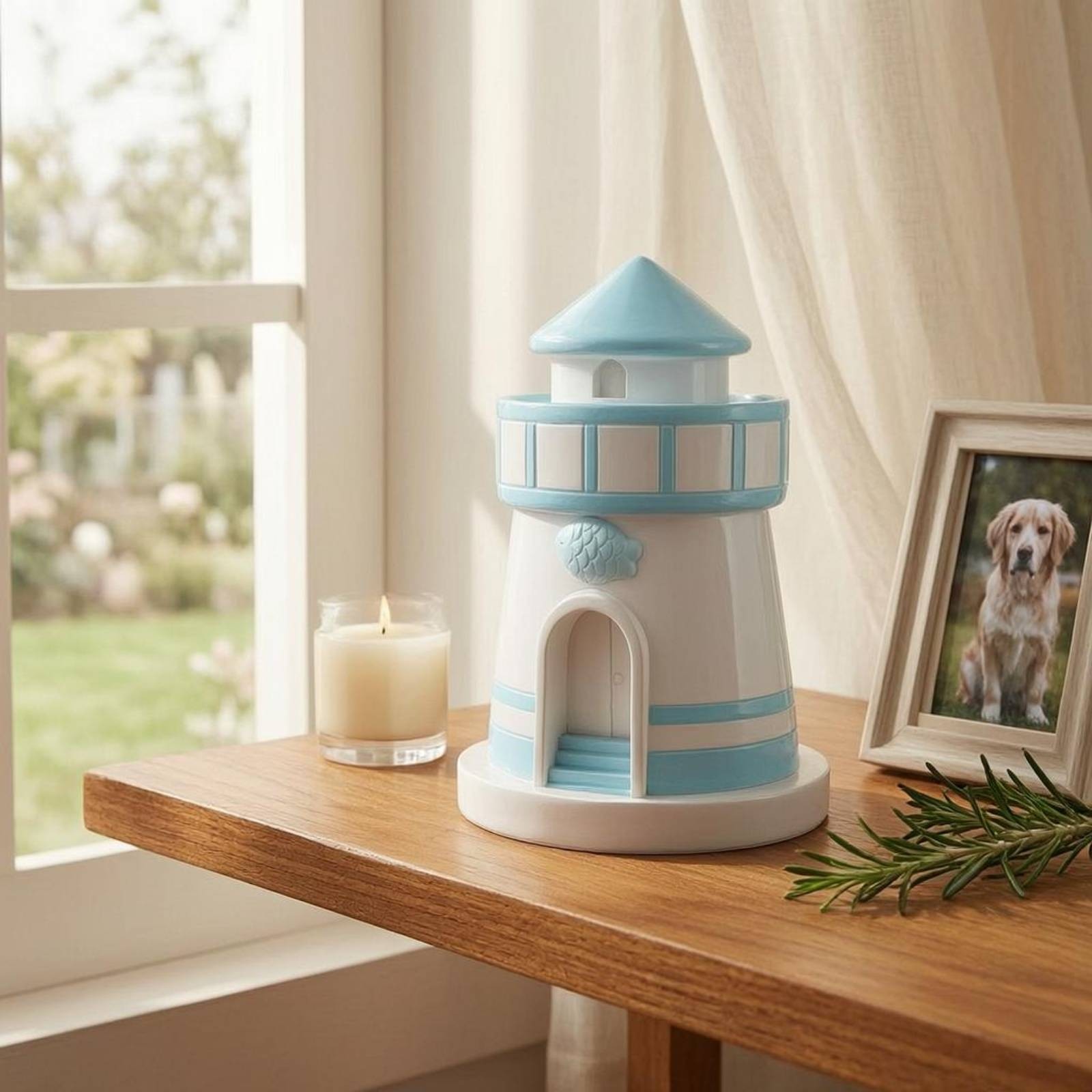 Pet Memorial Urn Arched Opening Lighthouse-Shaped Urn Round Base