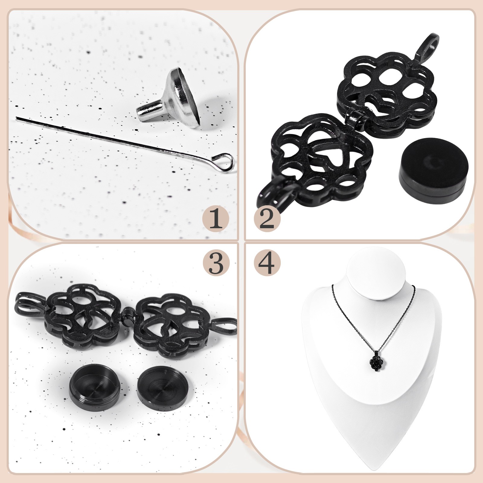 Black Paw Print Heart Pet Ashes Memorial Necklace with Inner Box For Dog&Cat