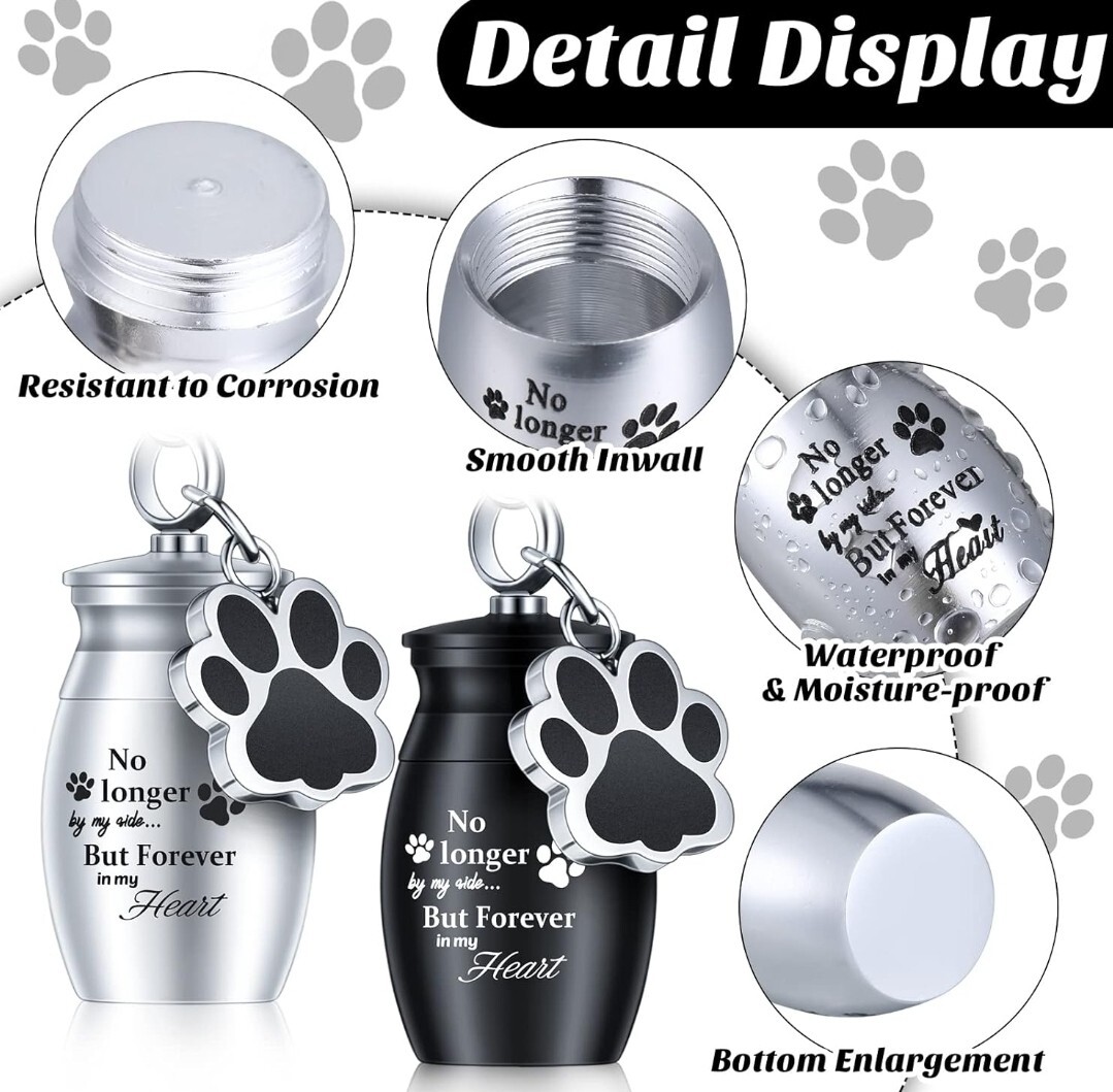 2 Pcs Pet Urns Keychain for Dog Cat Ashes with Storage Bags Cremation Keepsake