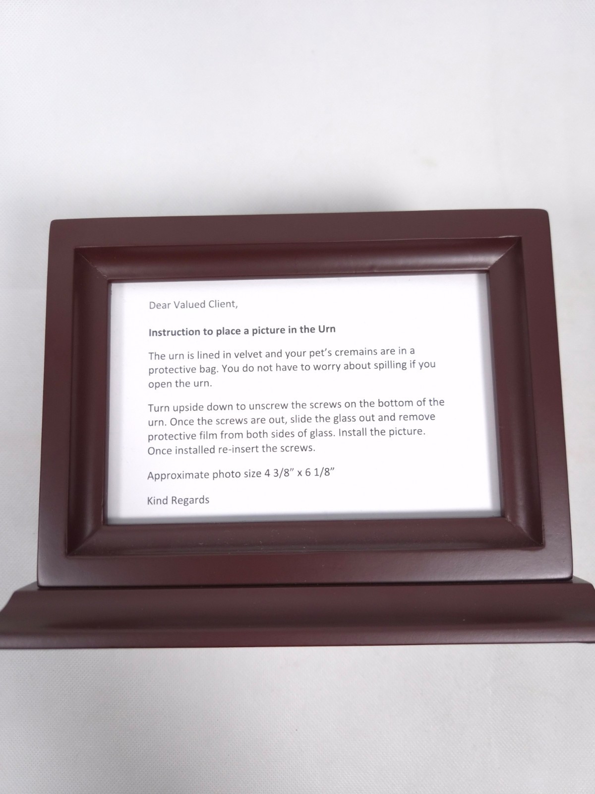 Pet Cremation URN Solid Wood Custom Photo Frame Velvet Lined for Pet up to 70Lbs