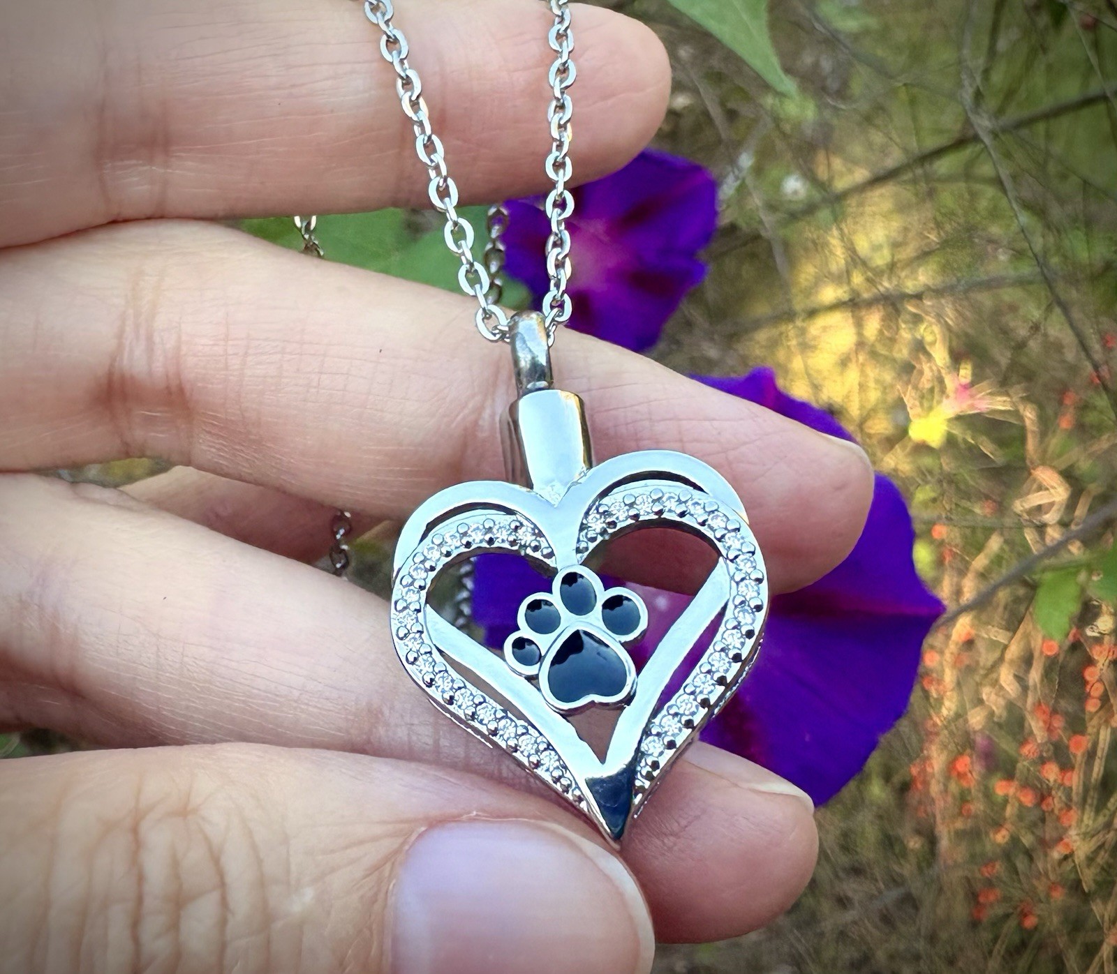 Pet Cremation Jewelry Necklace Pendant Urn Holds Ash Paw Print Dog Cat Heart