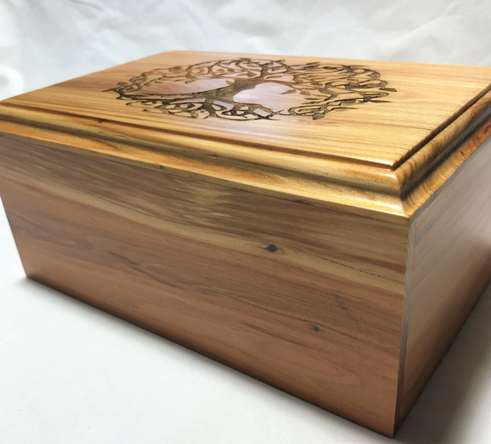Large wood Pet Cremation Urn Engraved Tree of Life, Engraved name/date on front