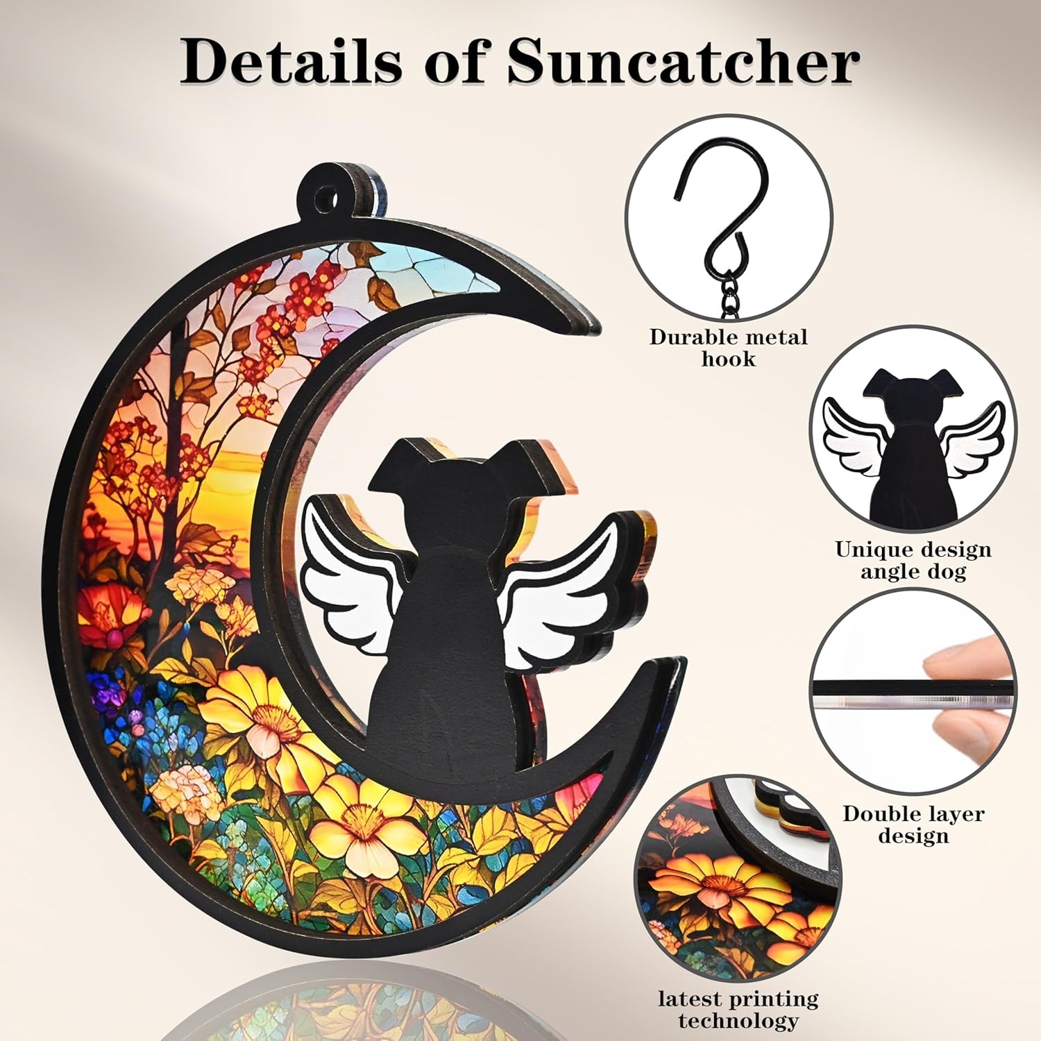 DIY Dog Memorial Gifts for Loss of Dog, 2-Layer Dog Angel Memorial Suncatcher wi