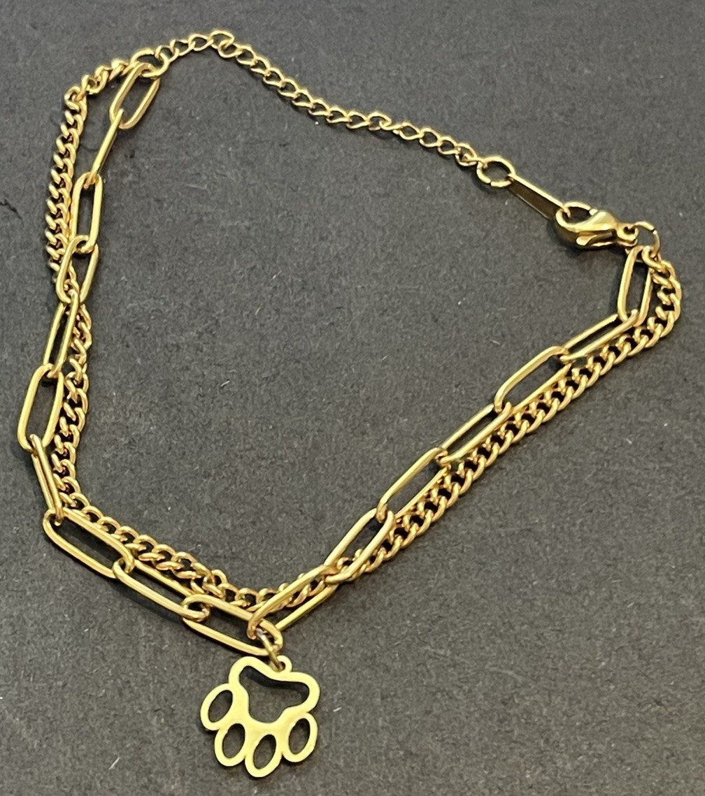 Yellow Metal Paw Pet Double Memorial Bracelet Wrist