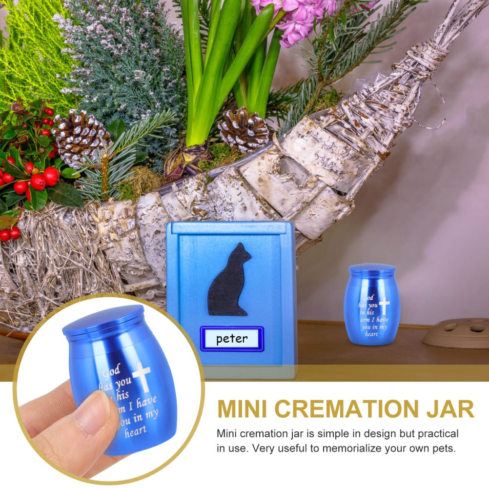 Pet Ashes Storage Jar Blue Round Simple Design for Funeral Ceremony 1Pack