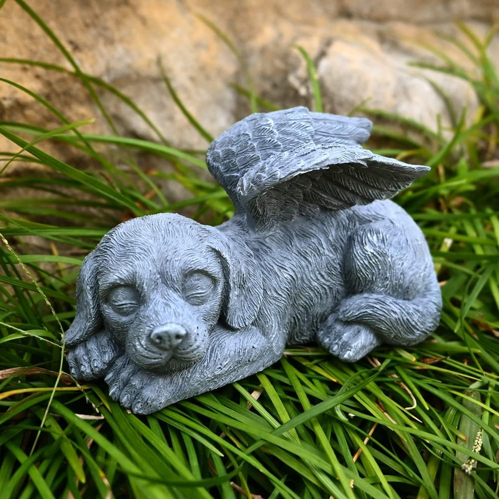 Angel Dog Memorial Stones Statue Memorial Wind Chimes outside Loving Heart Sympa