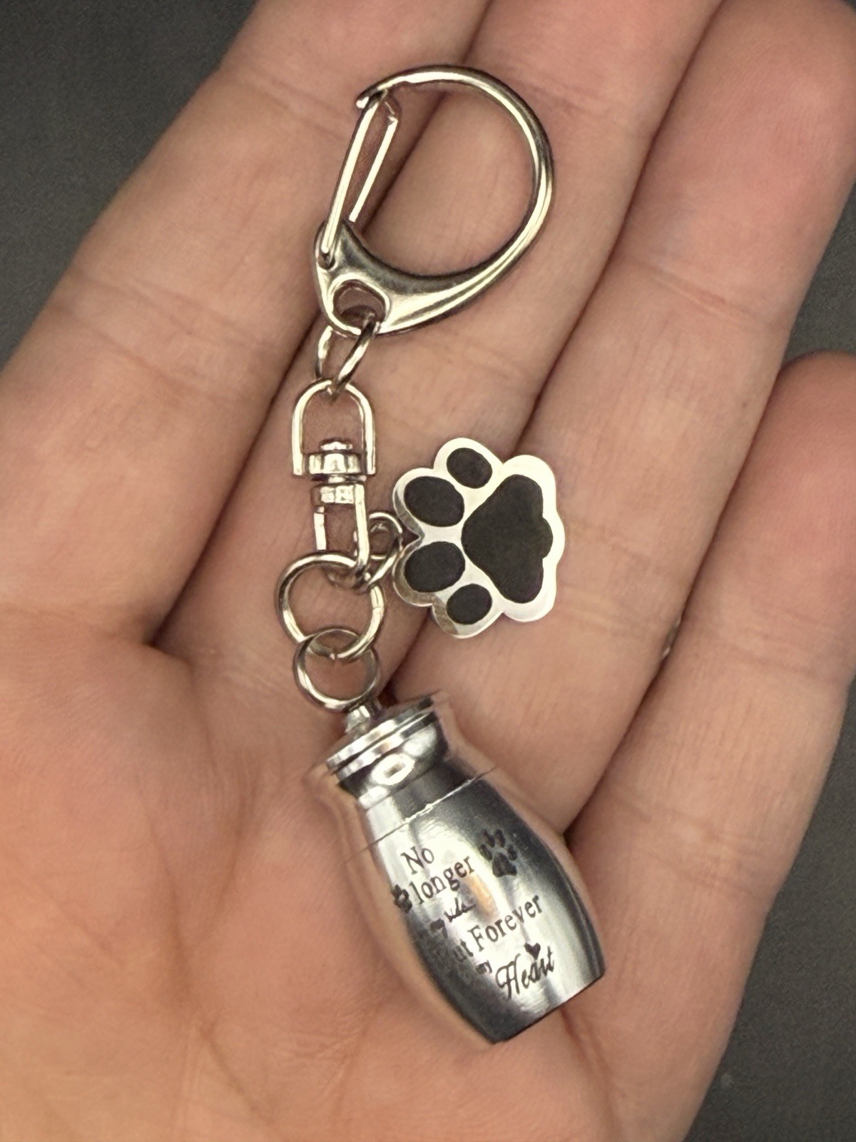 Dog Cat Pet Cremation Ashes Urn Key Chain Keepsake Paw Print Memorial Jewelry