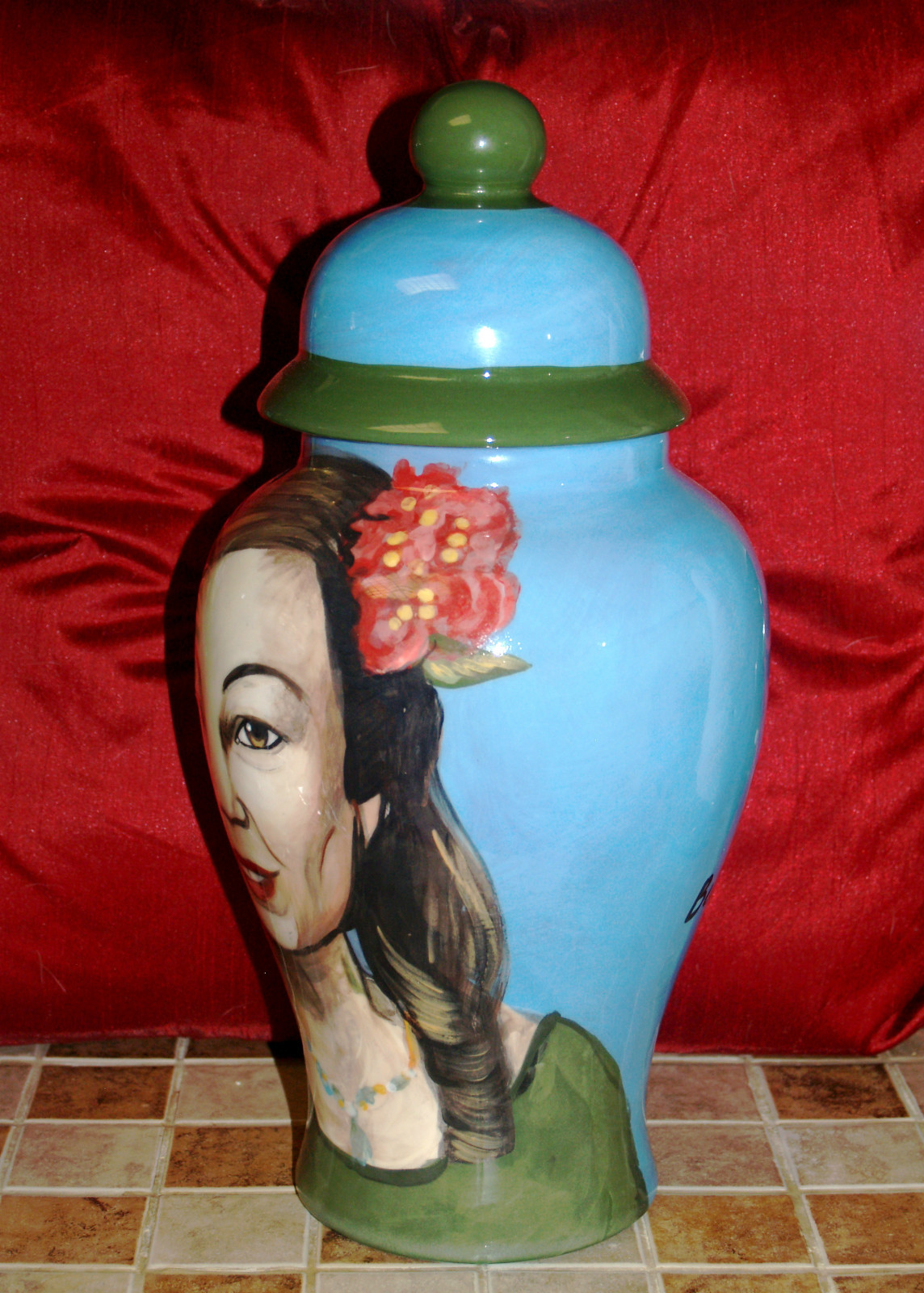 Custom hand painted funerary cremation urn for people PORTRAIT memorial ashes