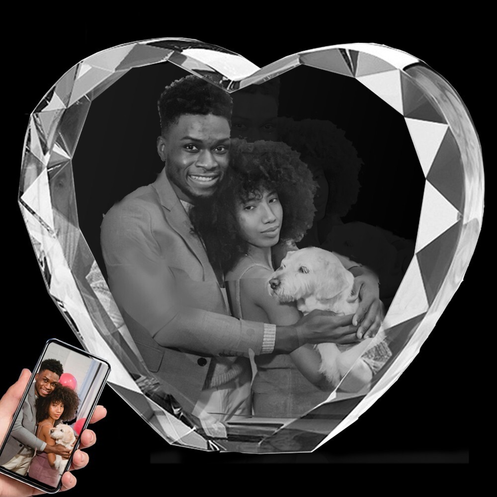 Personalised Pet Memorial 3D PHOTO Crystal Gifts for Mom Dad Heart Dog Keepsake