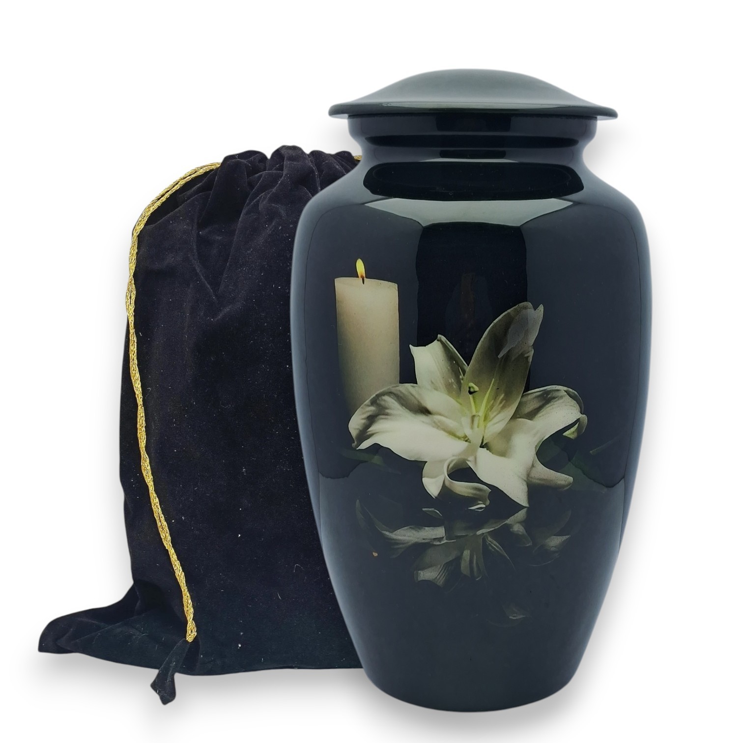 Black Lily Cremation Urn for Human Adult Ashes 190 Cu In Urns Male & Female