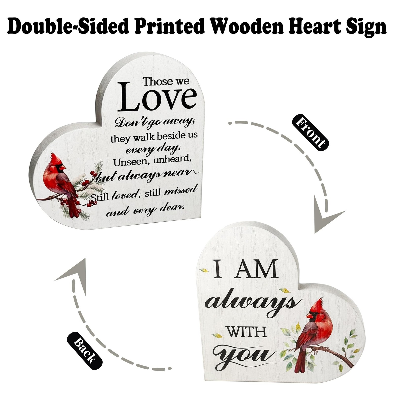 Mothers Day Memorial Gift Wooden Heart Sign Red Cardinal with Spring Leaves -…
