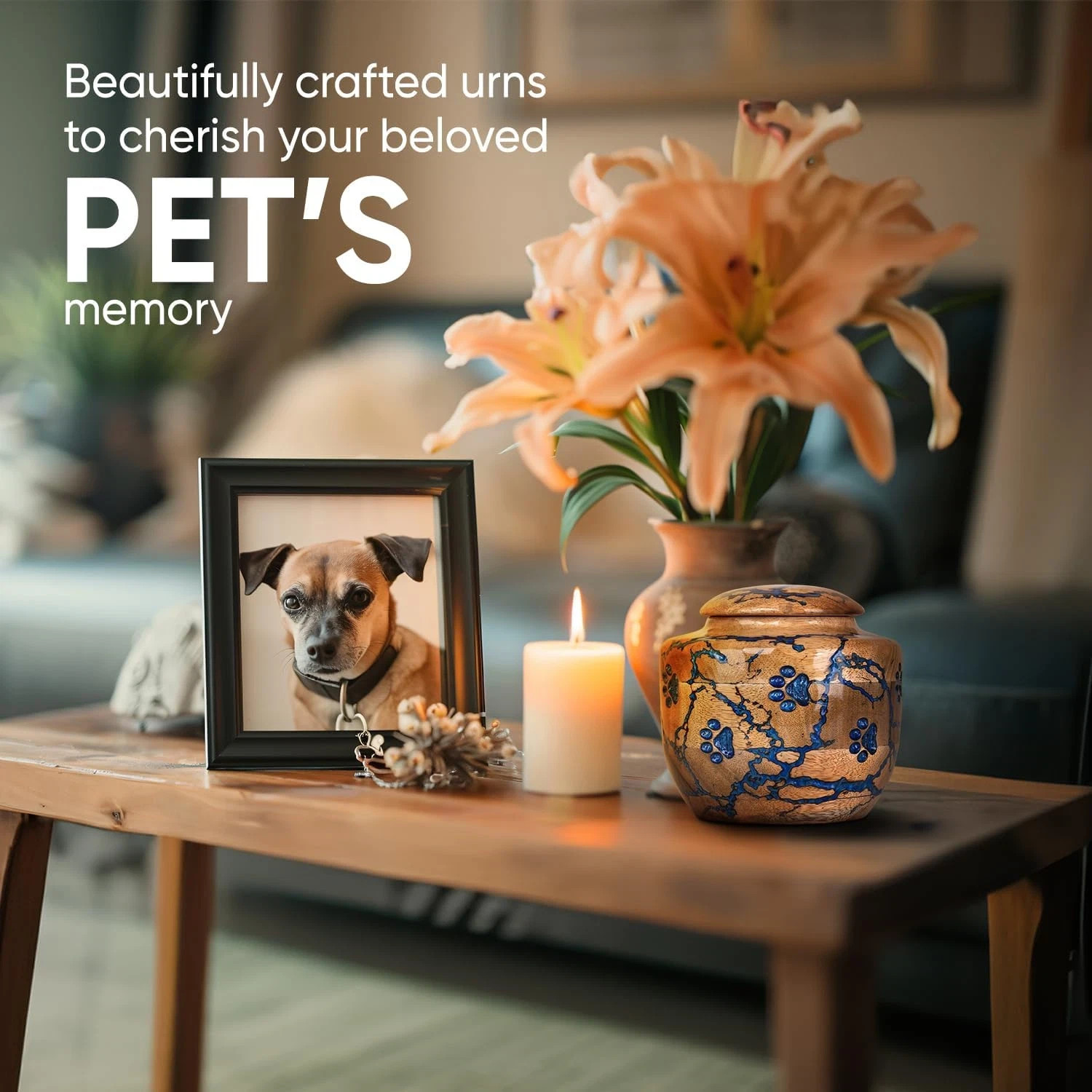 Wood Pet Urns for Dog/Cat Ashes – Small 10 Cu/In Resin Decorative Urn for Ashes