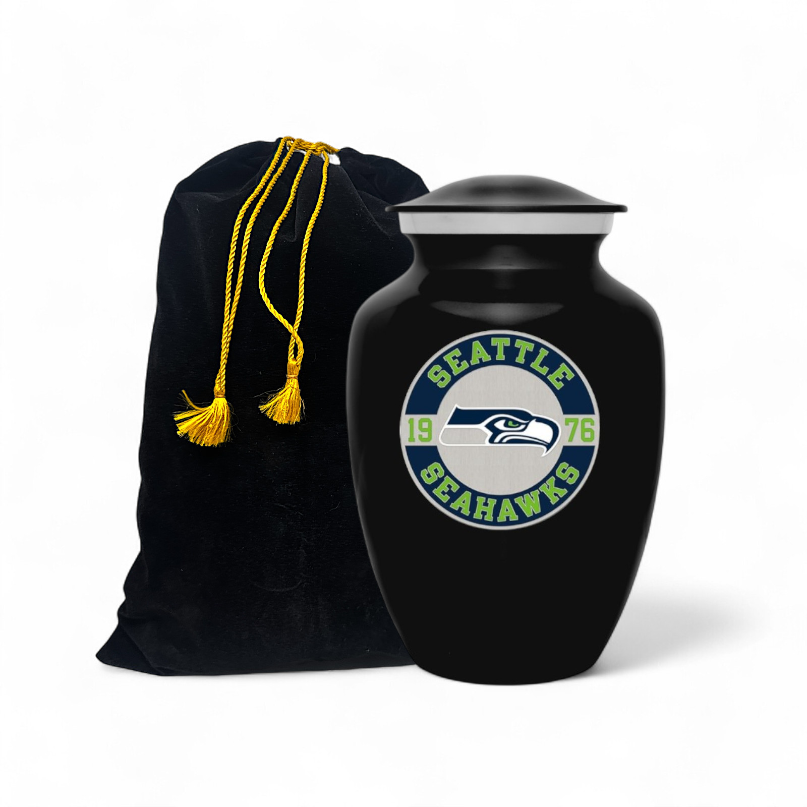 Black Seattle Seahawks Football Style Cremation Urn Adult Ashes Metal 8 In Urns