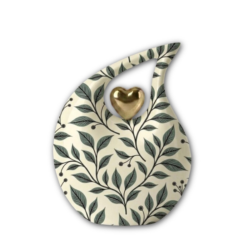 Teardrop Cremation Urn Ashes Adult Aluminum Leaf Design 200 Cu In Memorial