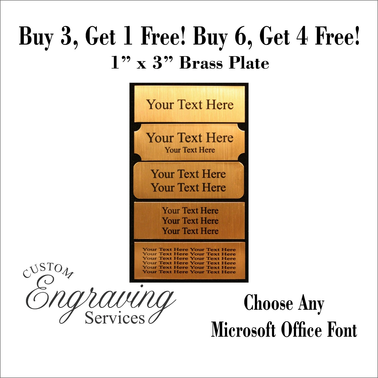 1×3 Customized Brass Plate Picture Plaque Name Tag Trophy Flag Fantasy Football