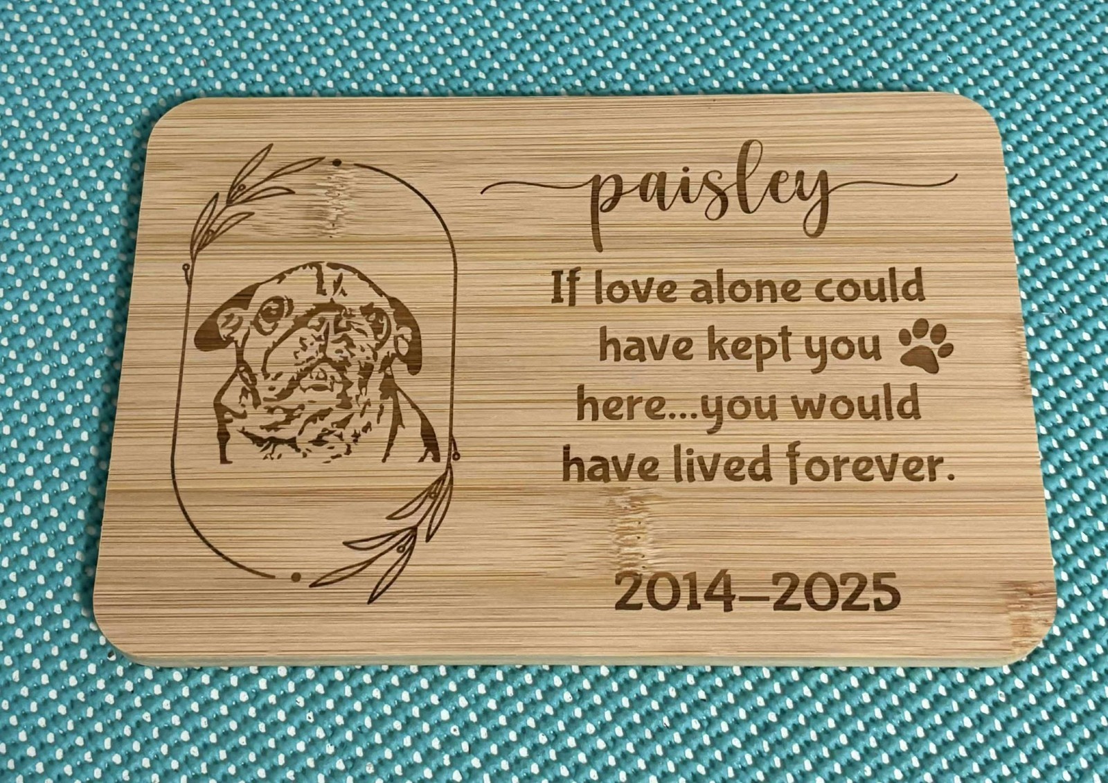 Laser Engraved Pet Memorial Plaque Custom Bamboo Wood with Easel