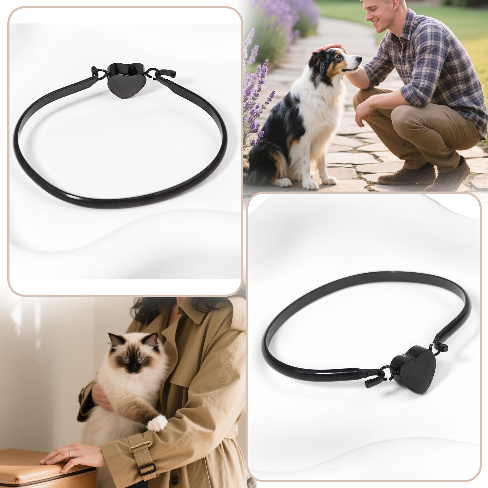 2 Pack Black Heart Urn Bracelet For Cats&Dogs Ashes Stainless Steel Waterproof