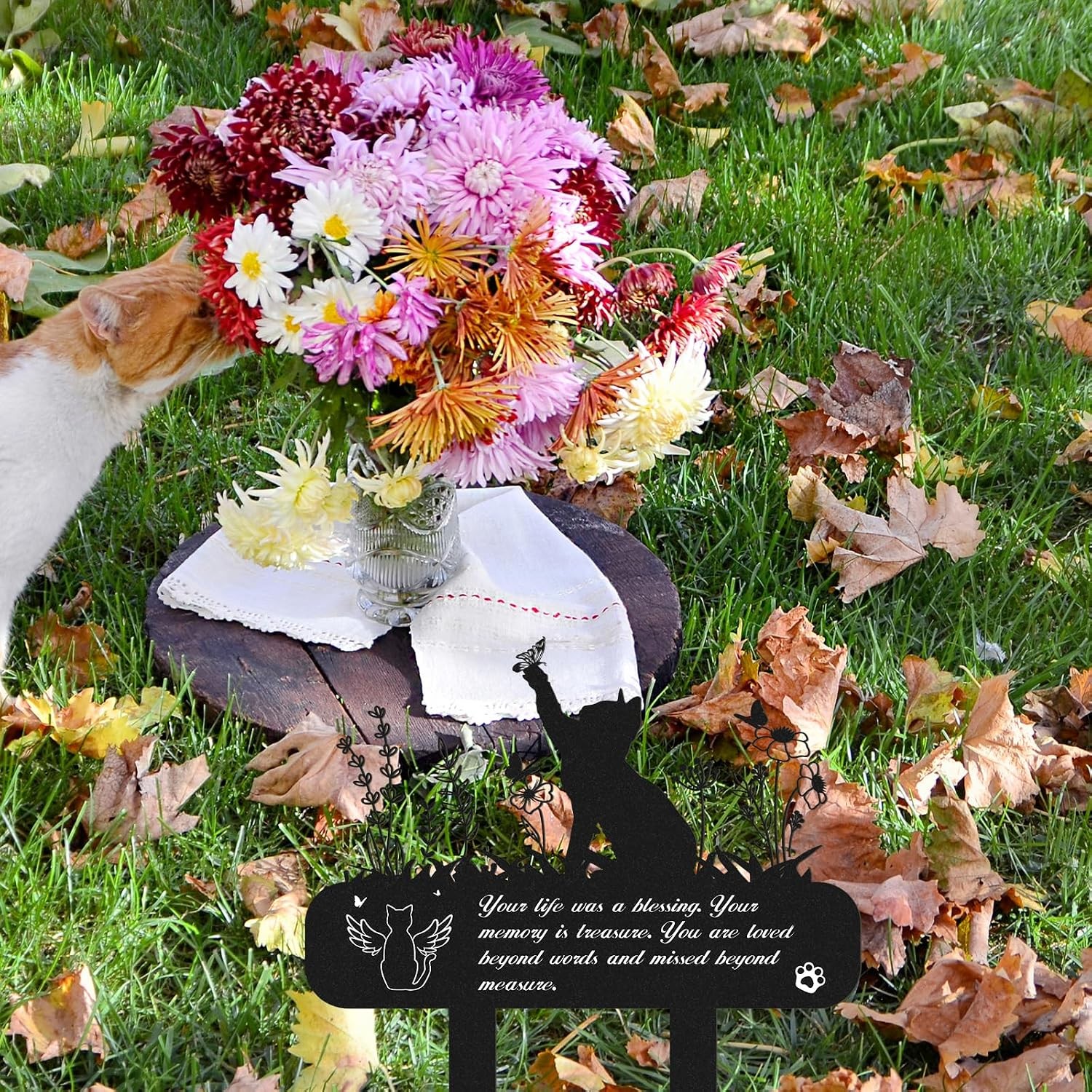Waterproof Metal Cat Pet Memorial Plaque Grave Marker Cemetery Stake for Pets