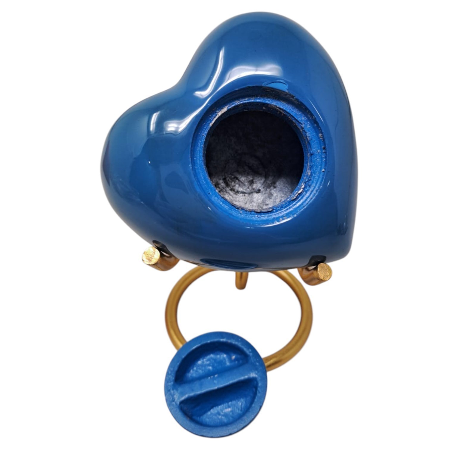 Blue Heart Keepsake Urn for Ashes 3 CI Mini Memorial Urn 2.9″ w/ Stand & Velvet