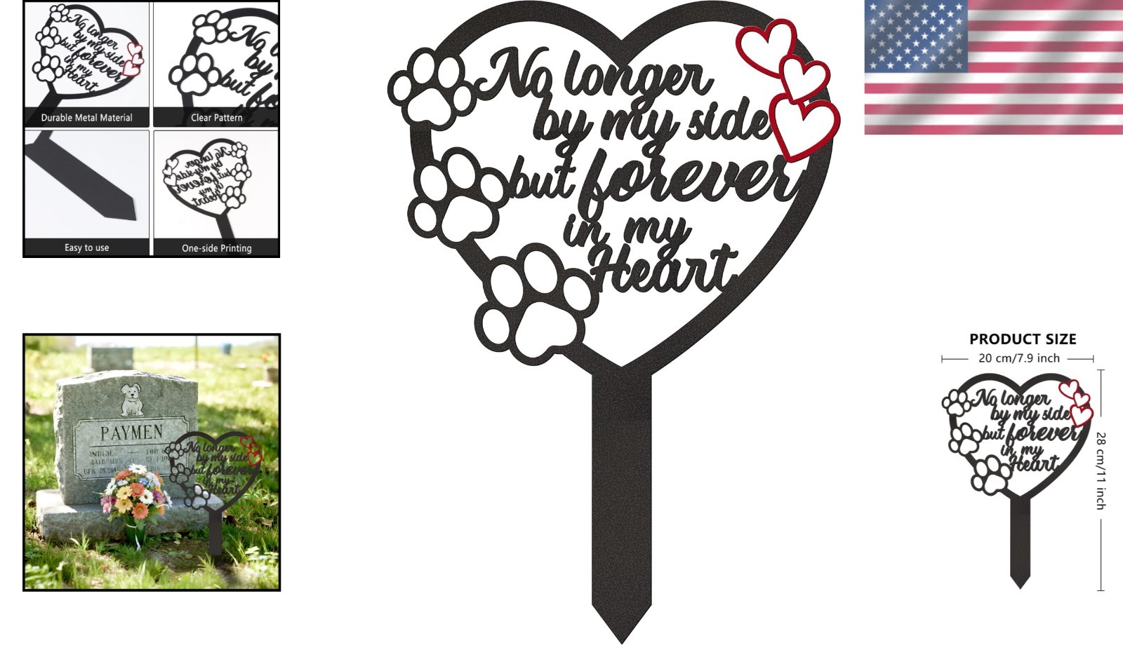 Durable Pet Memorial Grave Marker with Heart & Paw Design – 11.8 x 6.3 inches