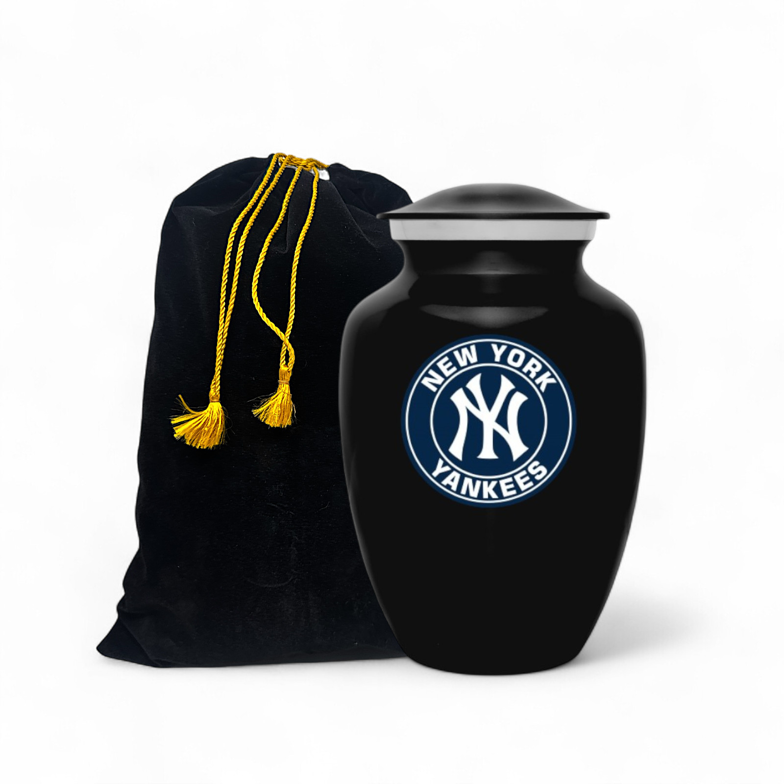 New York Yankees Baseball Style Cremation Urn Adult Ashes, Black Metal 8 In Urns