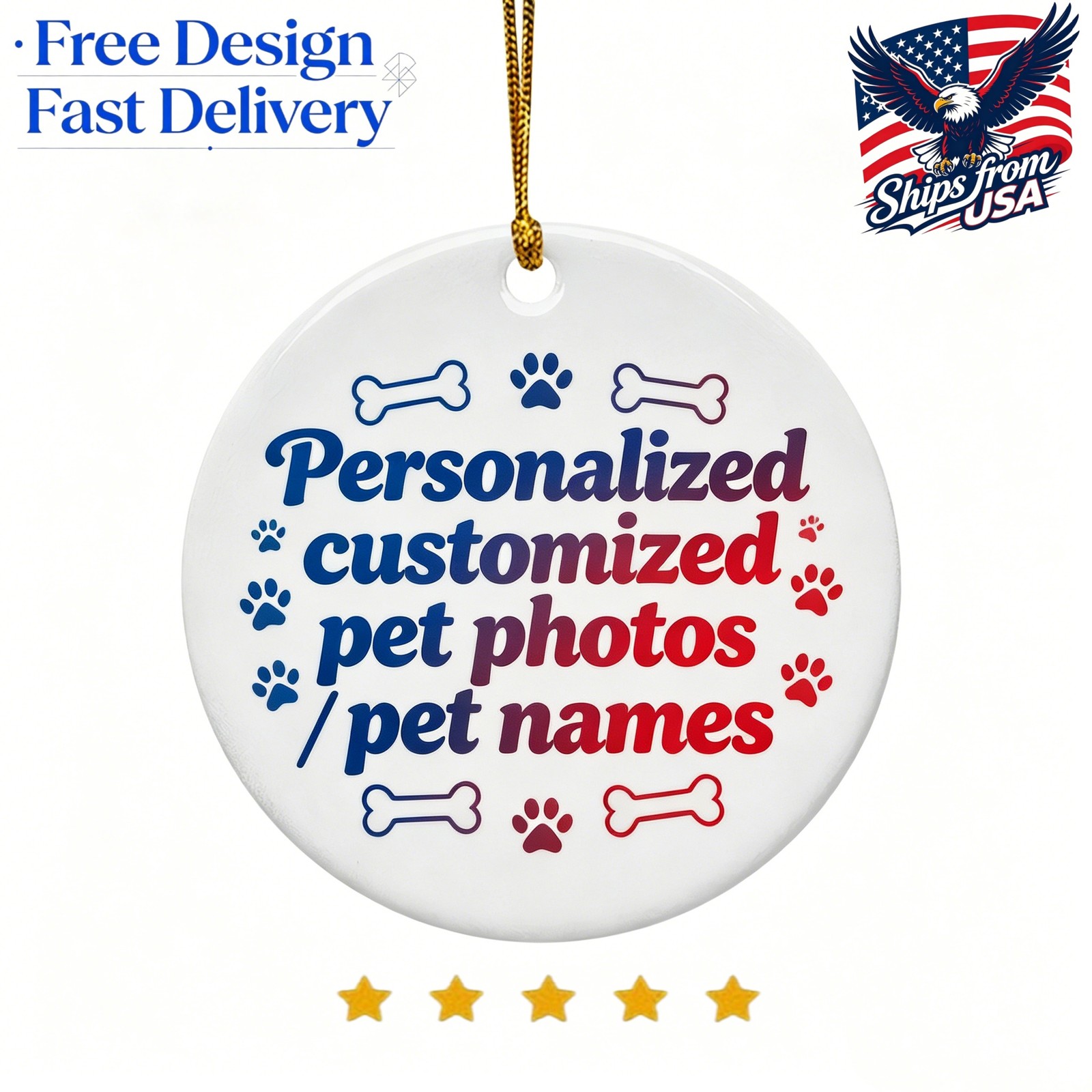 Personalized Pet Name Photo Round Ceramic Ornament Pet Loss Sympathy Keepsake