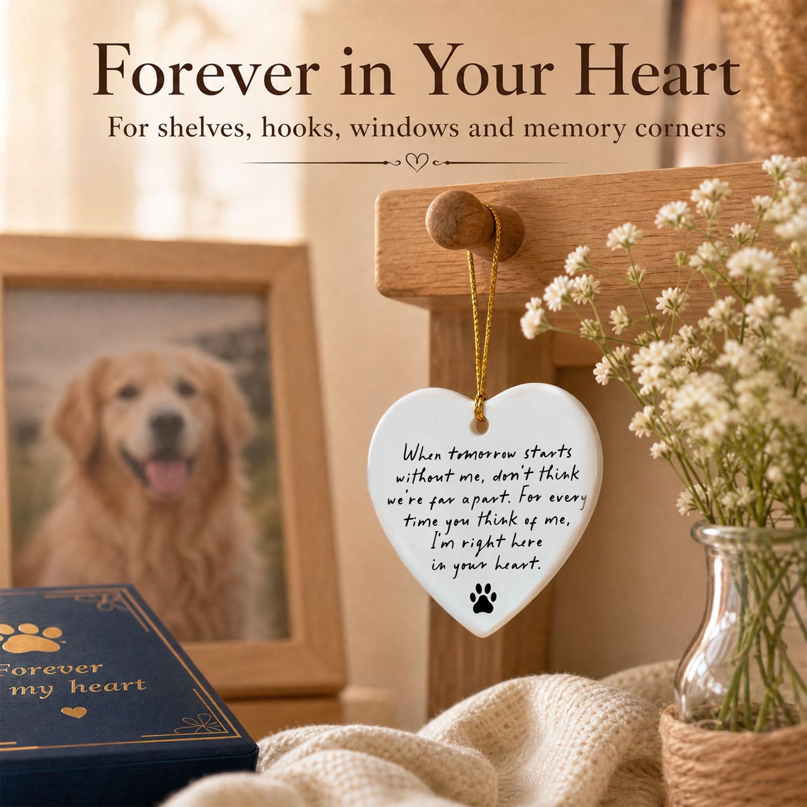 OFlyDesigns Pet Memorial Ceramic Heart Keepsake,When Tomorrow Without Me