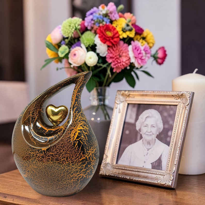 Metal Large Teardrop Cremation Urn 10 Inch for Human Ashes Men & Women Earns