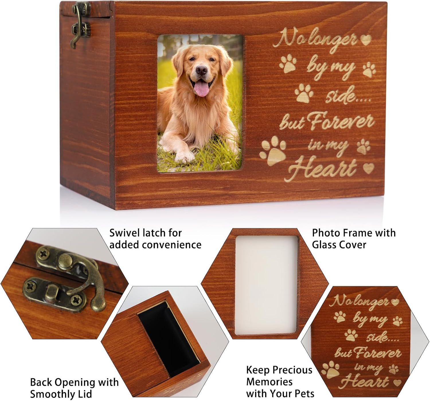 Pet Memorial Urn for Dog or Cat Ashes Wooden Dog Urns Keepsake Memory Box Cremat