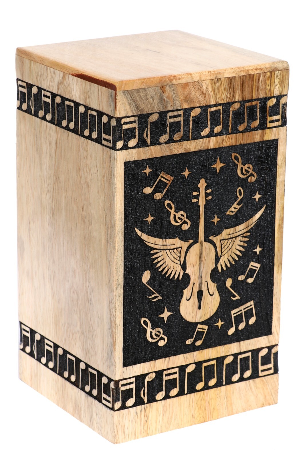 Guitar Print Human Ashes Adult Male Female, Wooden Urns Box Mango Wood Urns