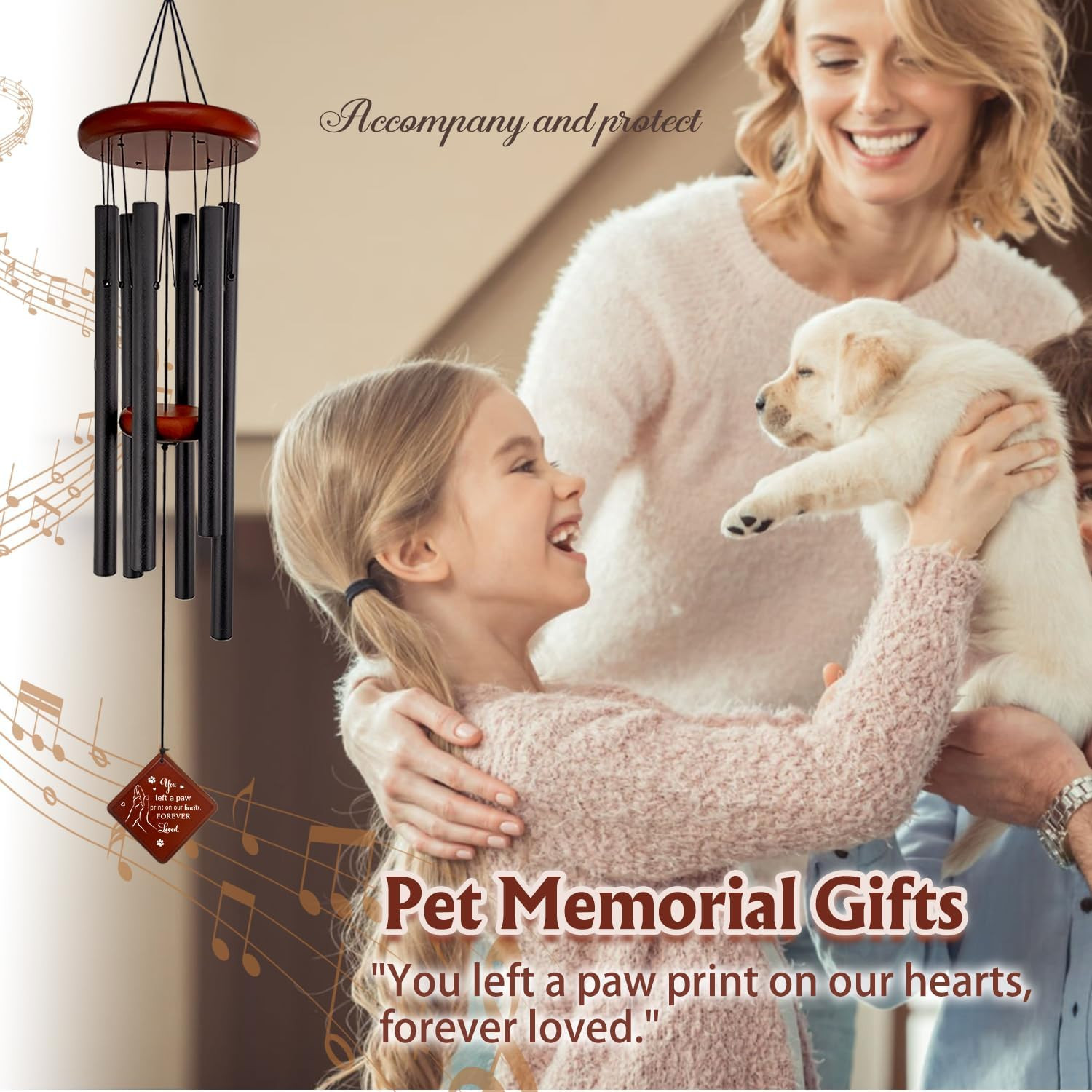 Pet Memorial Gifts for Loss of Dog, 26″ Pet Memorial Wind Chimes for Outside, Lo