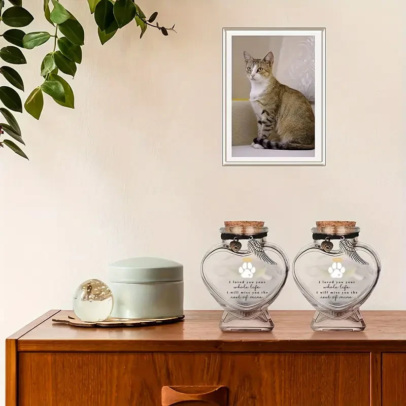 Glass Pet Fur Keepsake Jar – Wing & Paw Print Memorial Urn