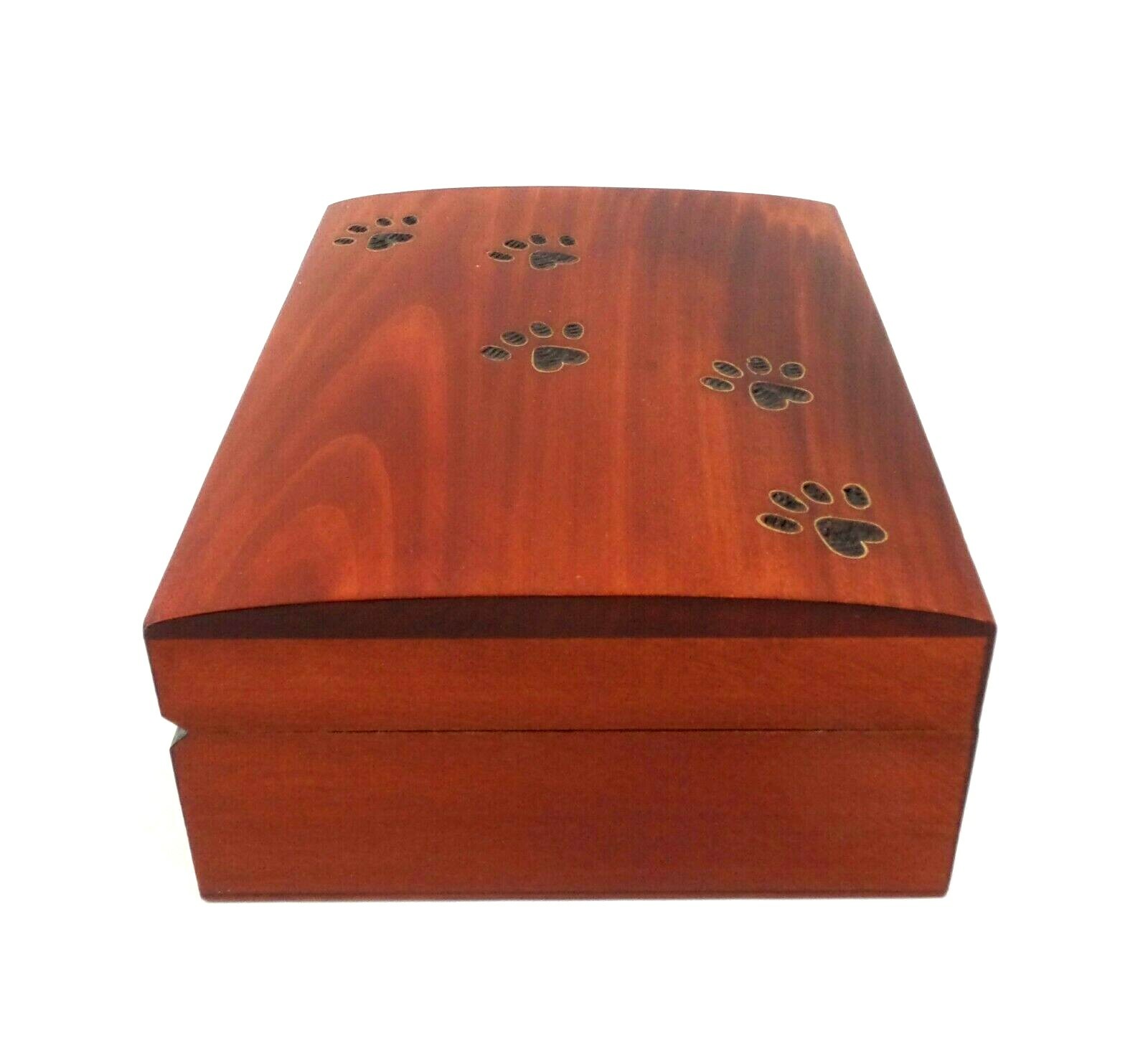 Large Pet Cremation Urn Inlay Paw Print Wood Box Cat Dog Ashes Memorial Chest