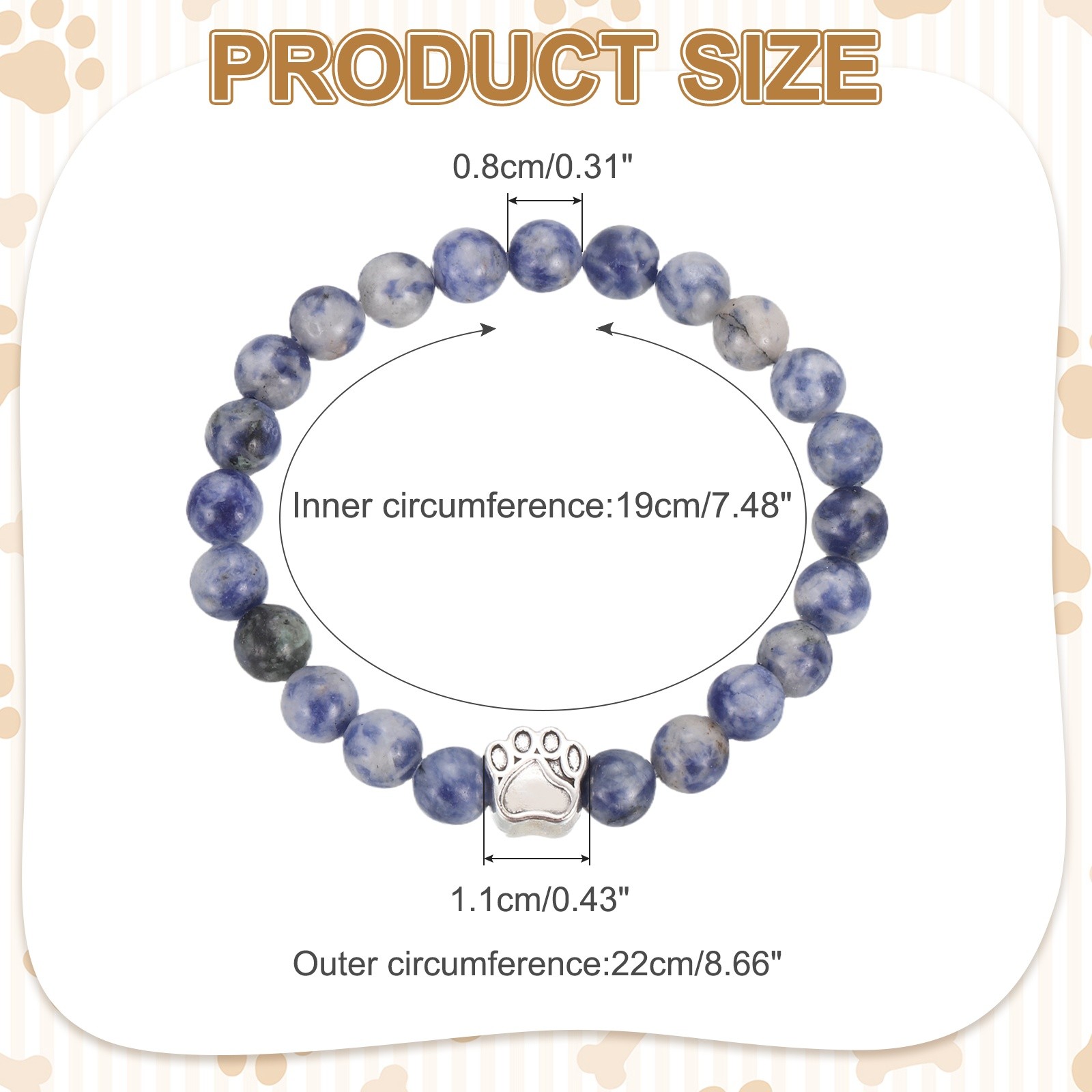 Stone Paw Bracelet,Paw Print Dog Mom Memorial Bracelet,White Blue