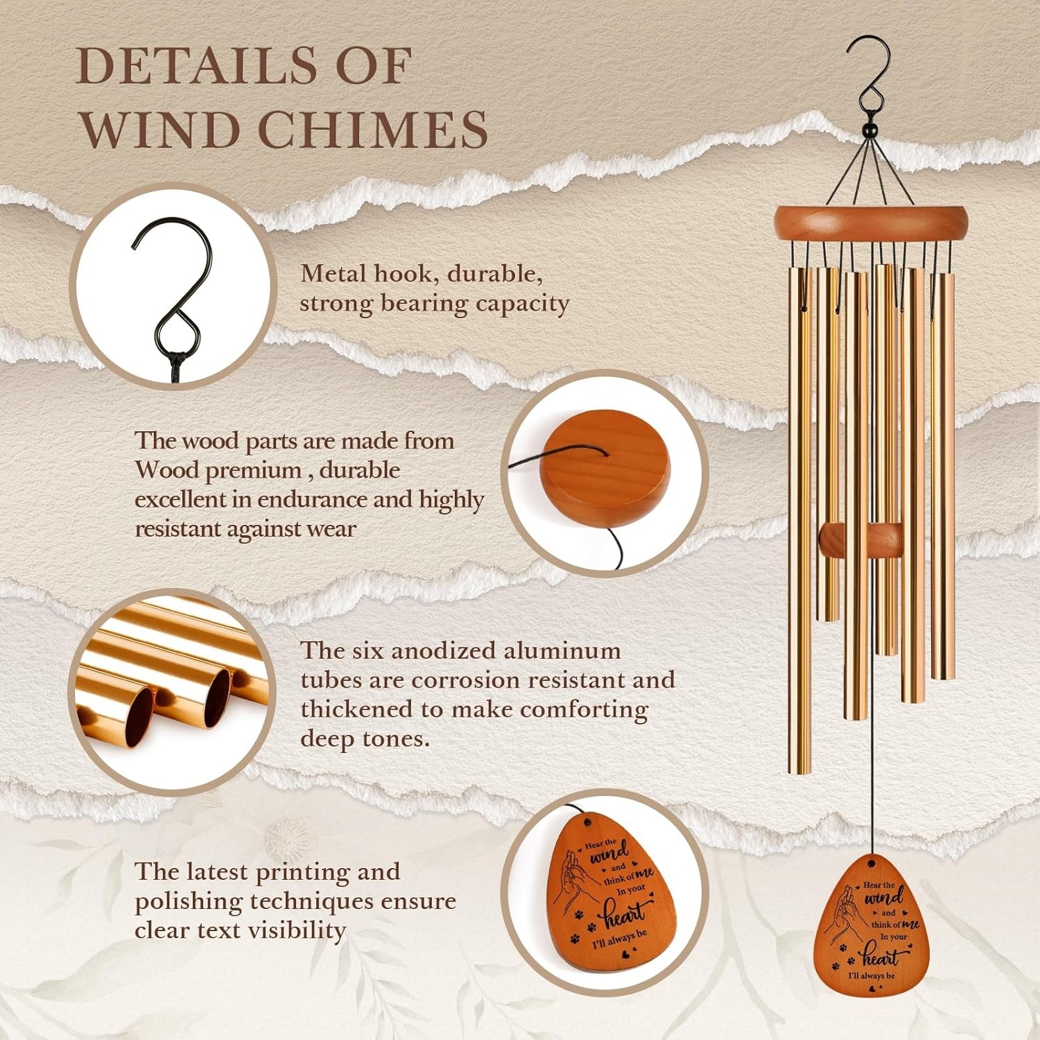Beautifully Crafted Wind Chime for Pet Loss – 25.5” Aluminum & Wood Tribute