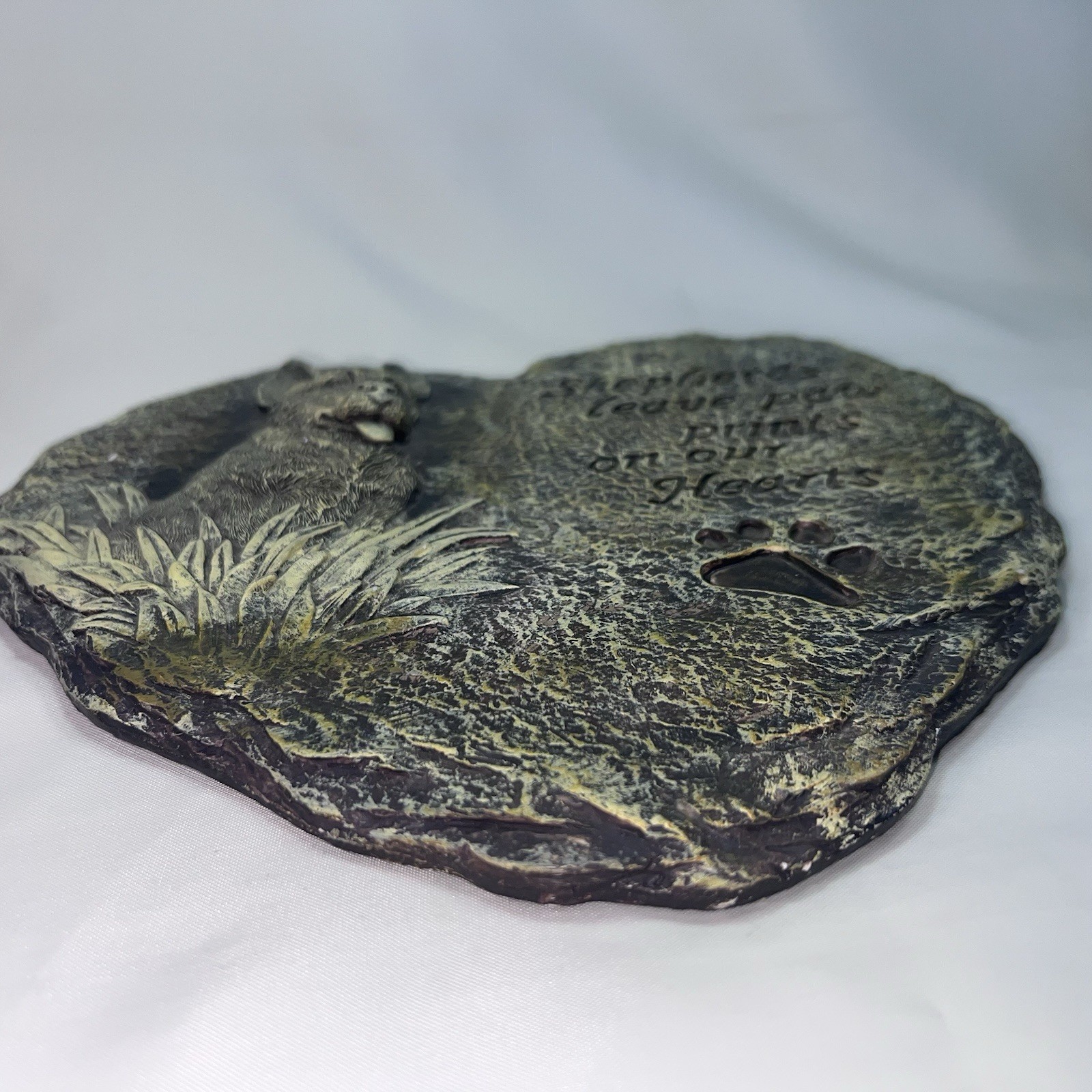 Shepherd Dog Memorial Ceramic Heart Stone Plaque Paw Print Quote For Garden