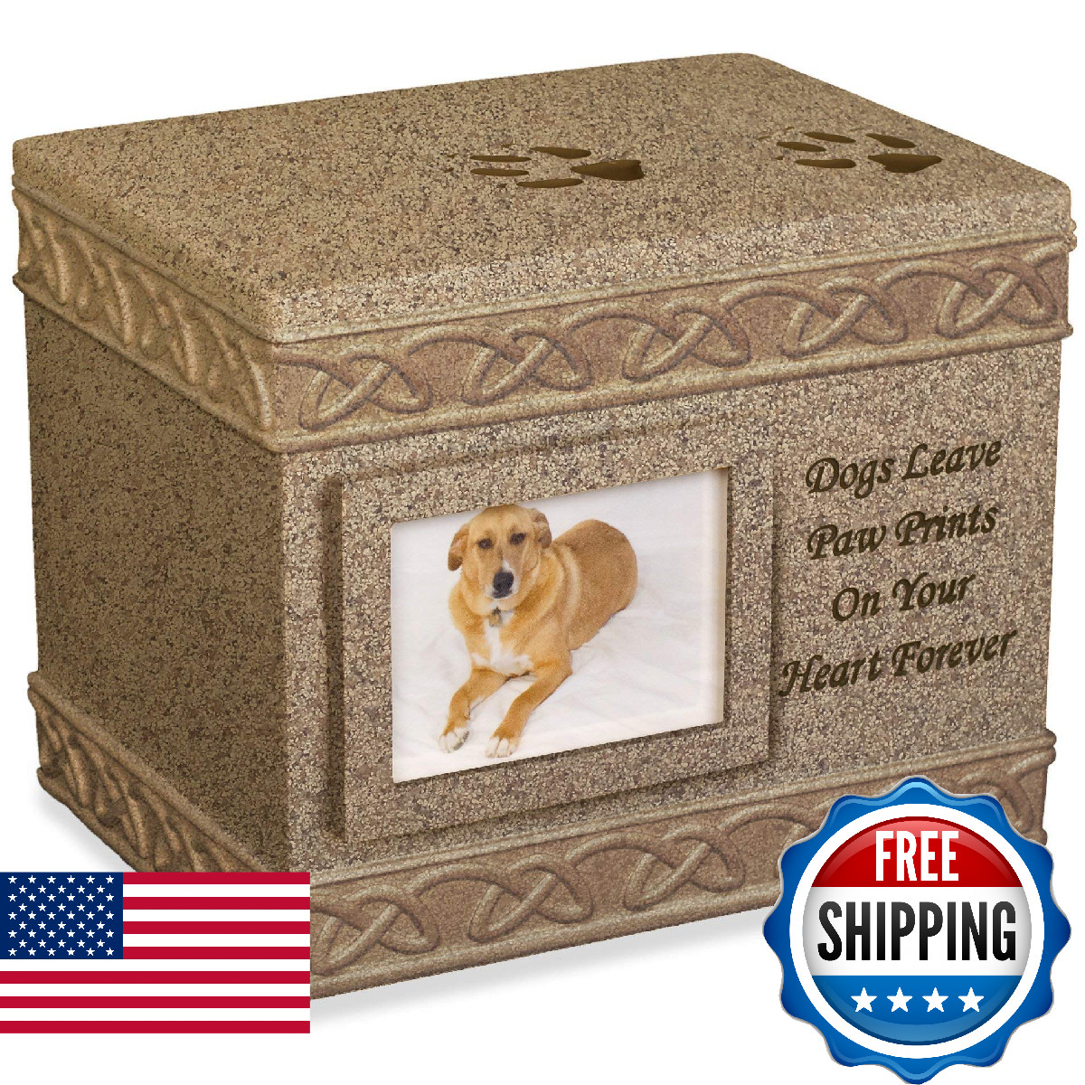 Angelstar Comfy Hour Pet Memorial Urn For Dog Dark Brown Sandstone Look Holds