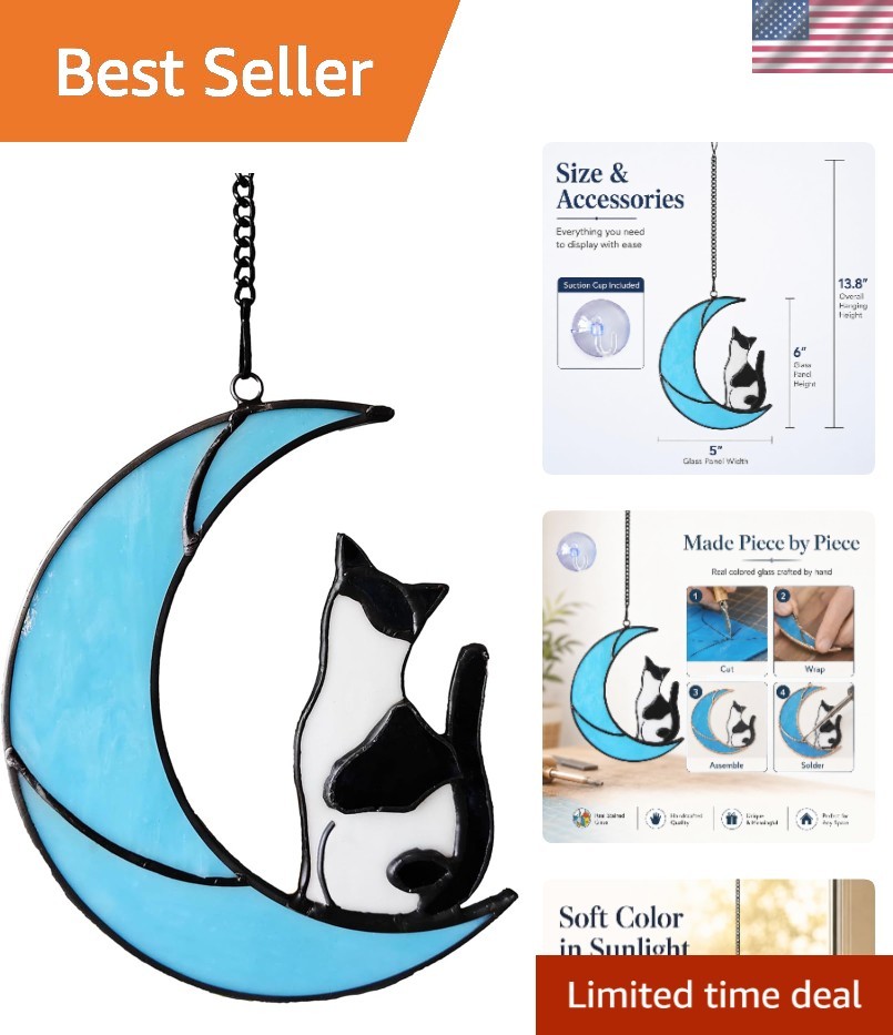 Memorial Stained Glass Tuxedo Cat Suncatcher – 5×6 in for Heartfelt Remembrance