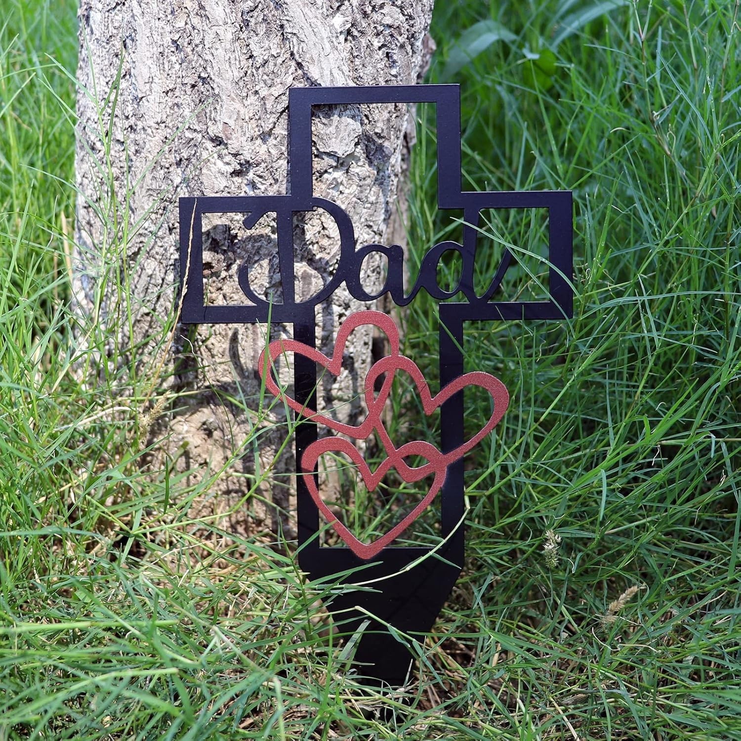 Metal Cross Grave Marker for Dad – Heavy Duty Cemetery Memorial Stake, 12 x 6…