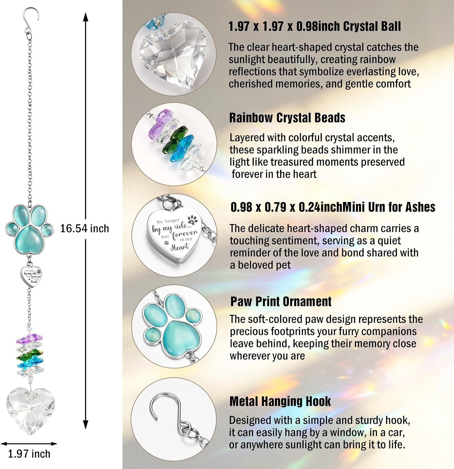 Mini Urn Keepsake for Pets – Heart Crystal Suncatcher Memorial Decoration
