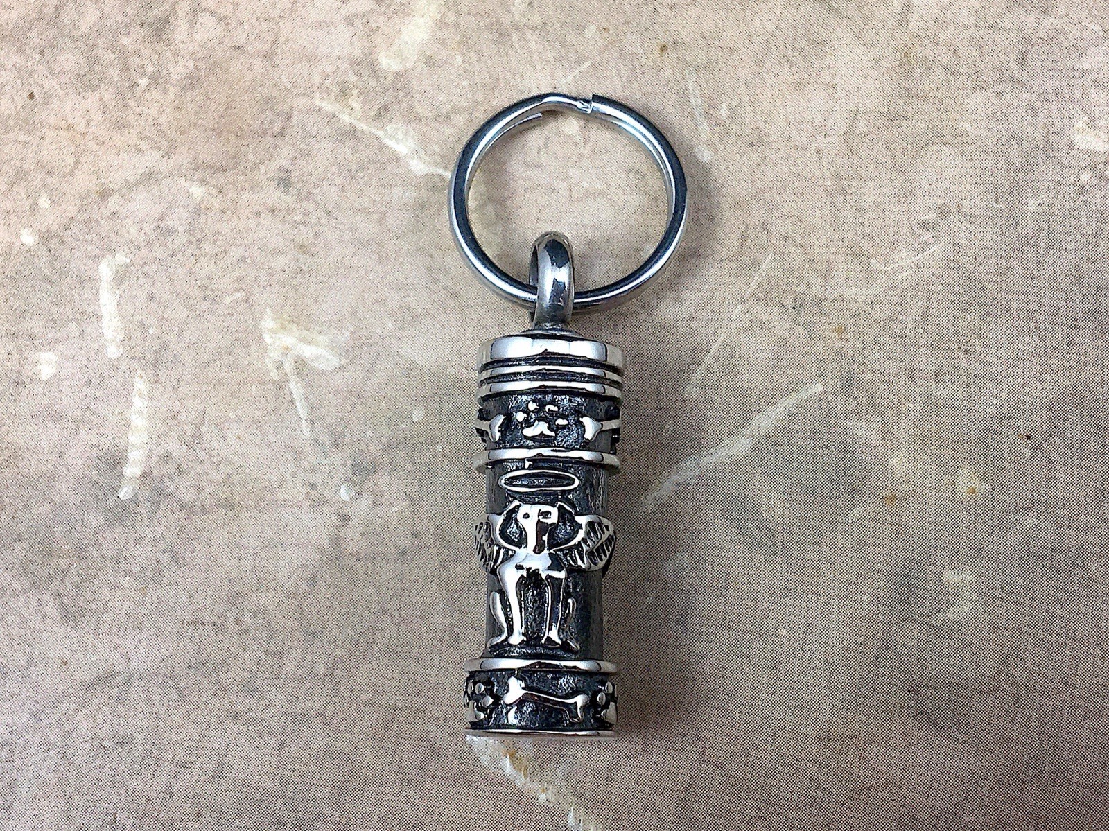 Angel Dog Vial Cremation Pendant Urn Keychain 1″ Key Ring for Ashes Silver Gift