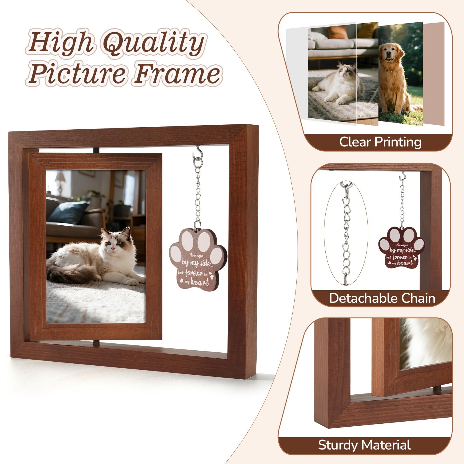 Ricalin Dog Memorial Gifts For Loss Of Dog Rotating Wooden Picture Frame 4X6
