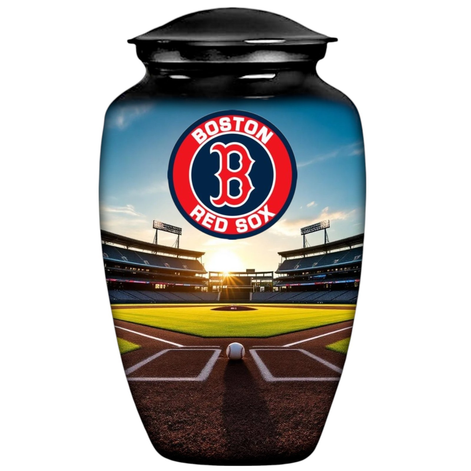 Black Large Baseball Theme Boston Red Sox Cremation Urn Adult Human Ashes w/Bag