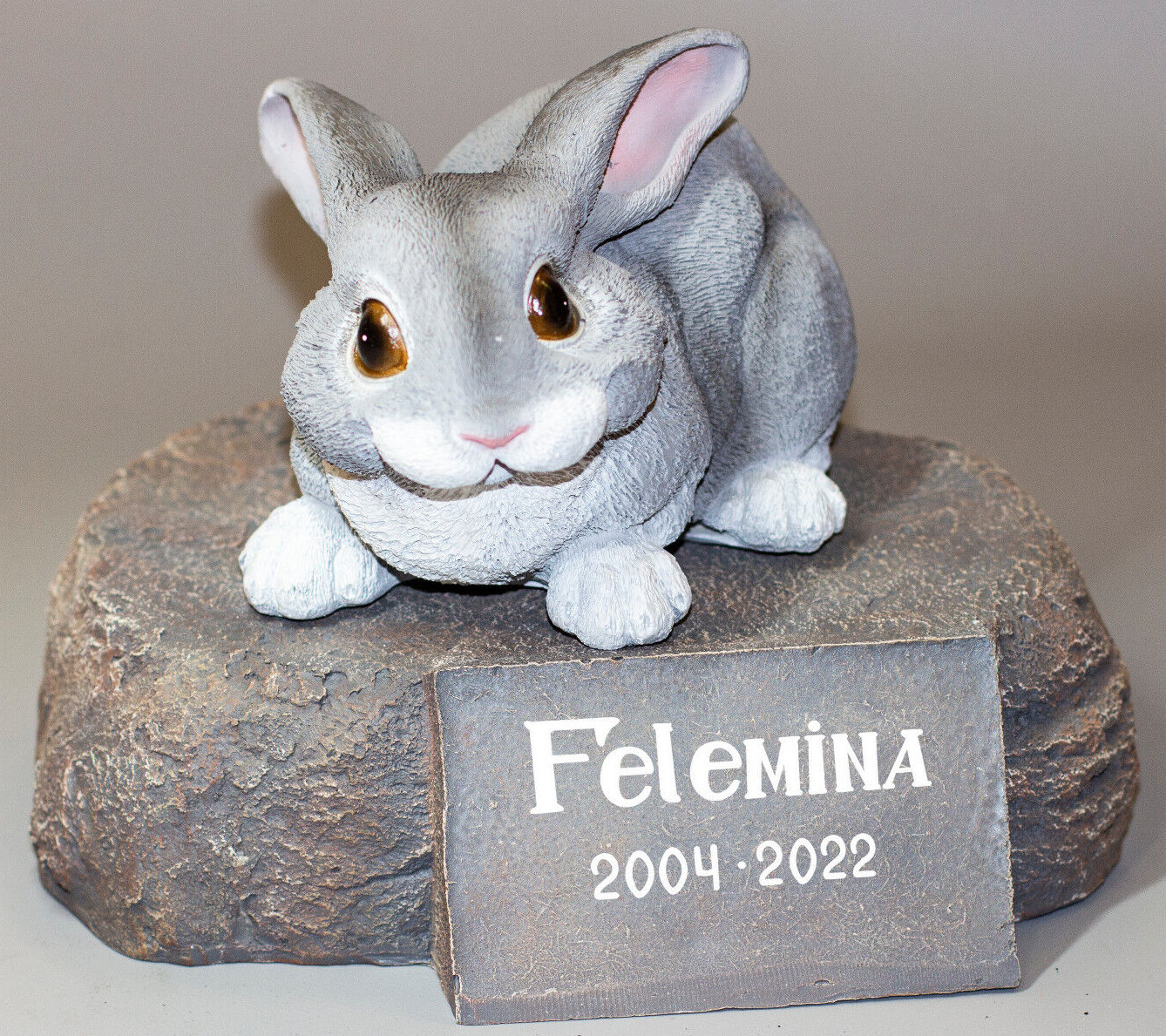 Pet Memorial Stone Rabbit Urn Gray Bunny Ashes Statue Grave Marker Personalized
