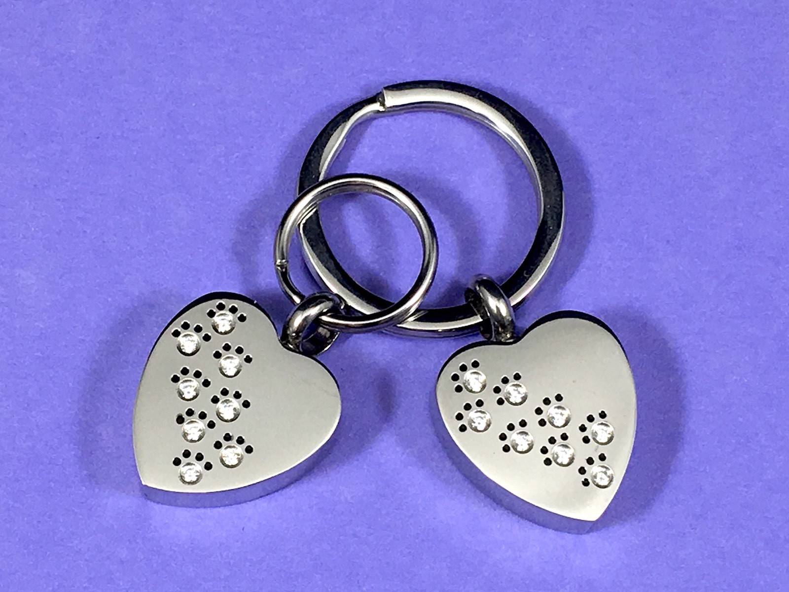 Pet Cremation Pendant Urn Keychain 1″ Key Ring for Ashes Dog Cat Paw Print Heart