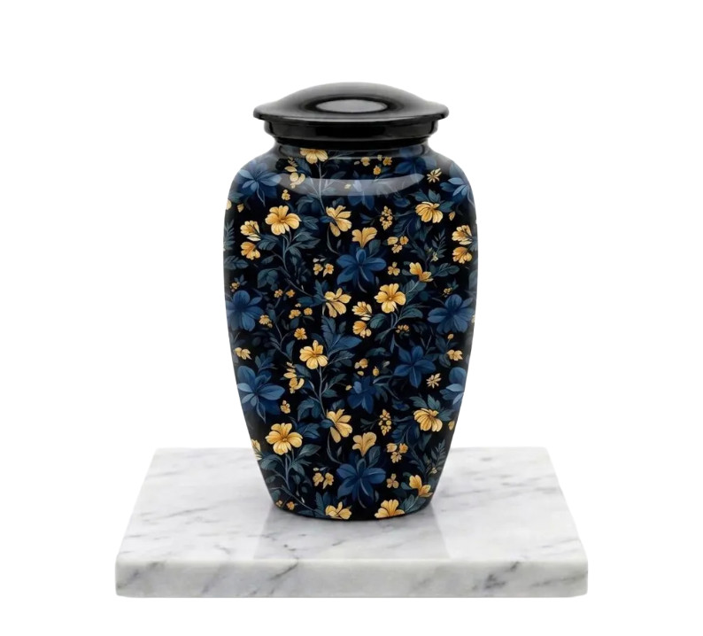 Blue Floral Cremation Urn for Ashes 190 Cu In Adult Memorial Urn w/Bag 10″x6.5″