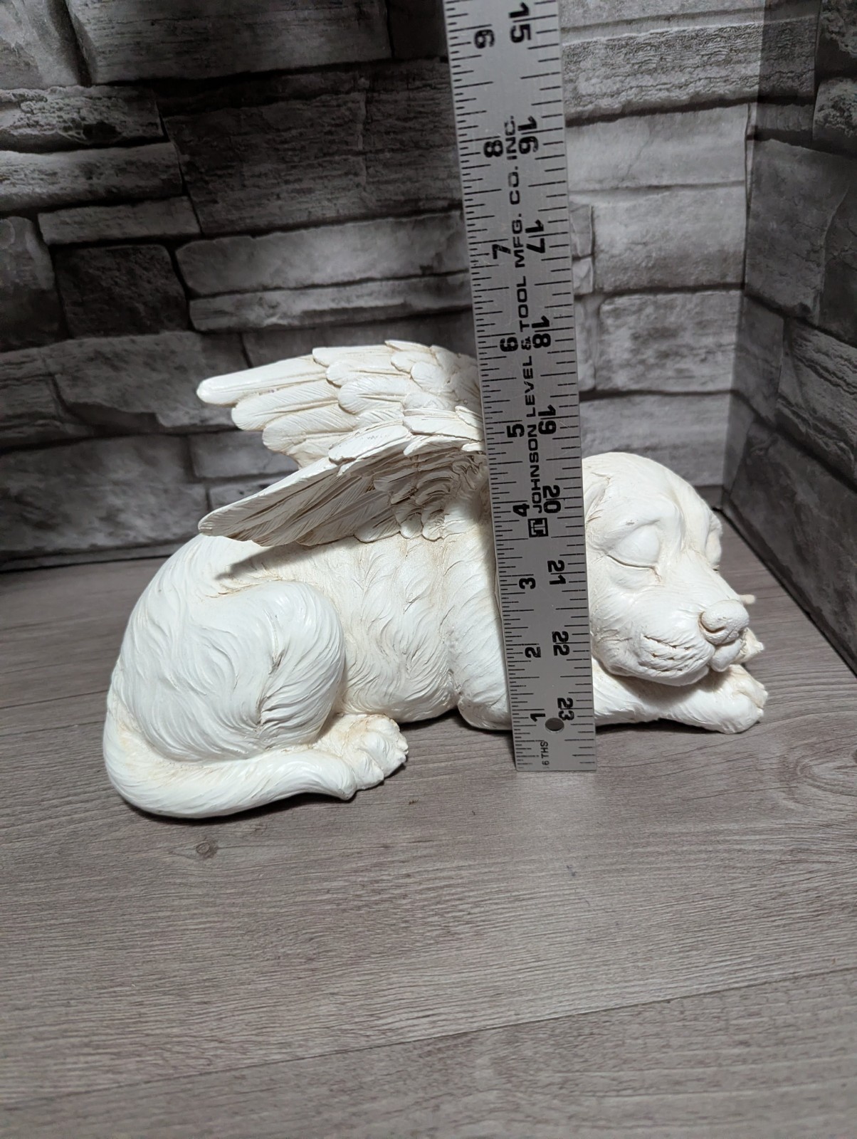 10″L Pet Dog Memorial Sleeping Puppy Statue Angel Wings Grave Marker Keepsake
